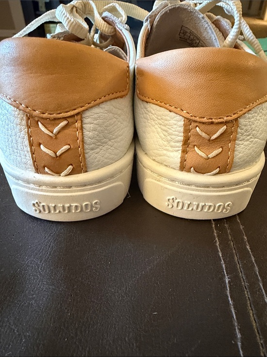 Soludos Shoes - Soludos White Leather Classic Ibiza Sneakers with Tan Heel Accent